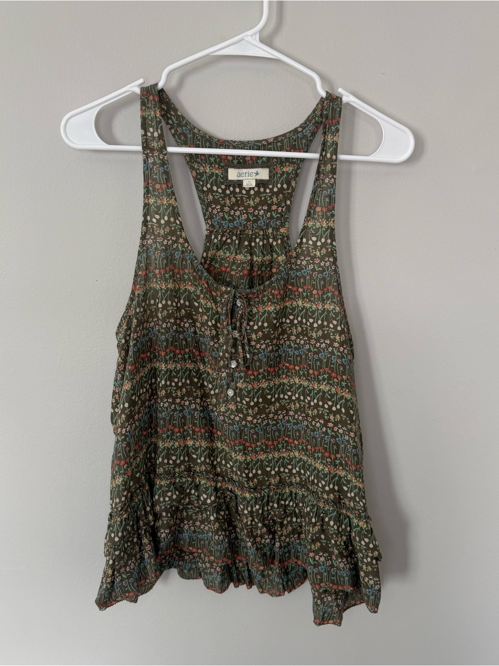 Aerie Y2K Floral Ruffle Racerback Tank Top